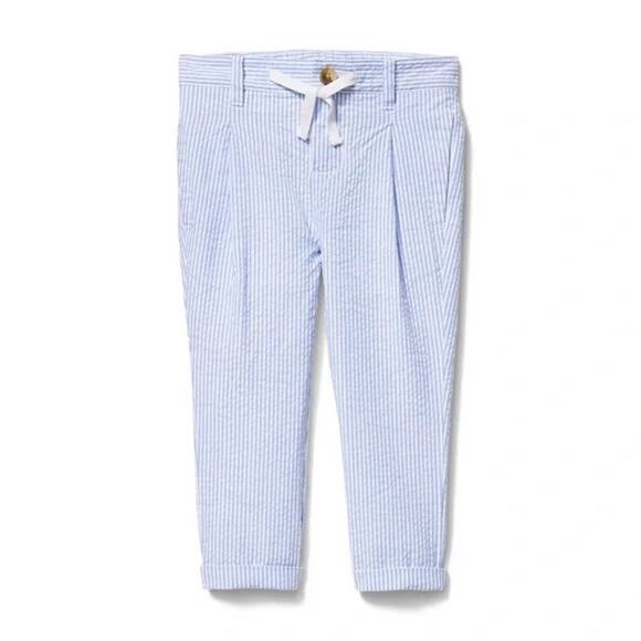 Janie and Jack Drawstring Striped Seersucker Pants in Blue/White - Picture 1 of 7
